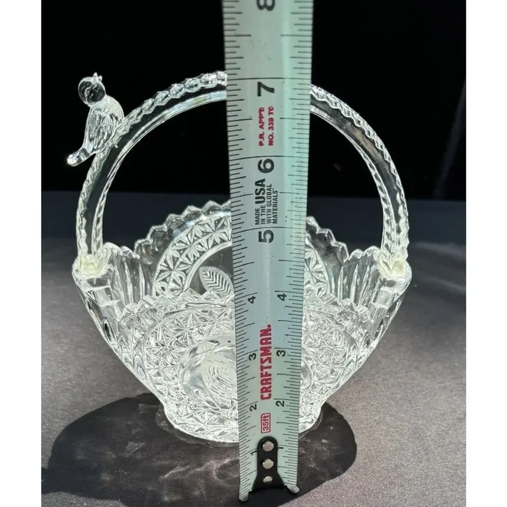 Hofbauer Byrdes Lead Crystal Basket Bird Handle Etched German Glass 6
